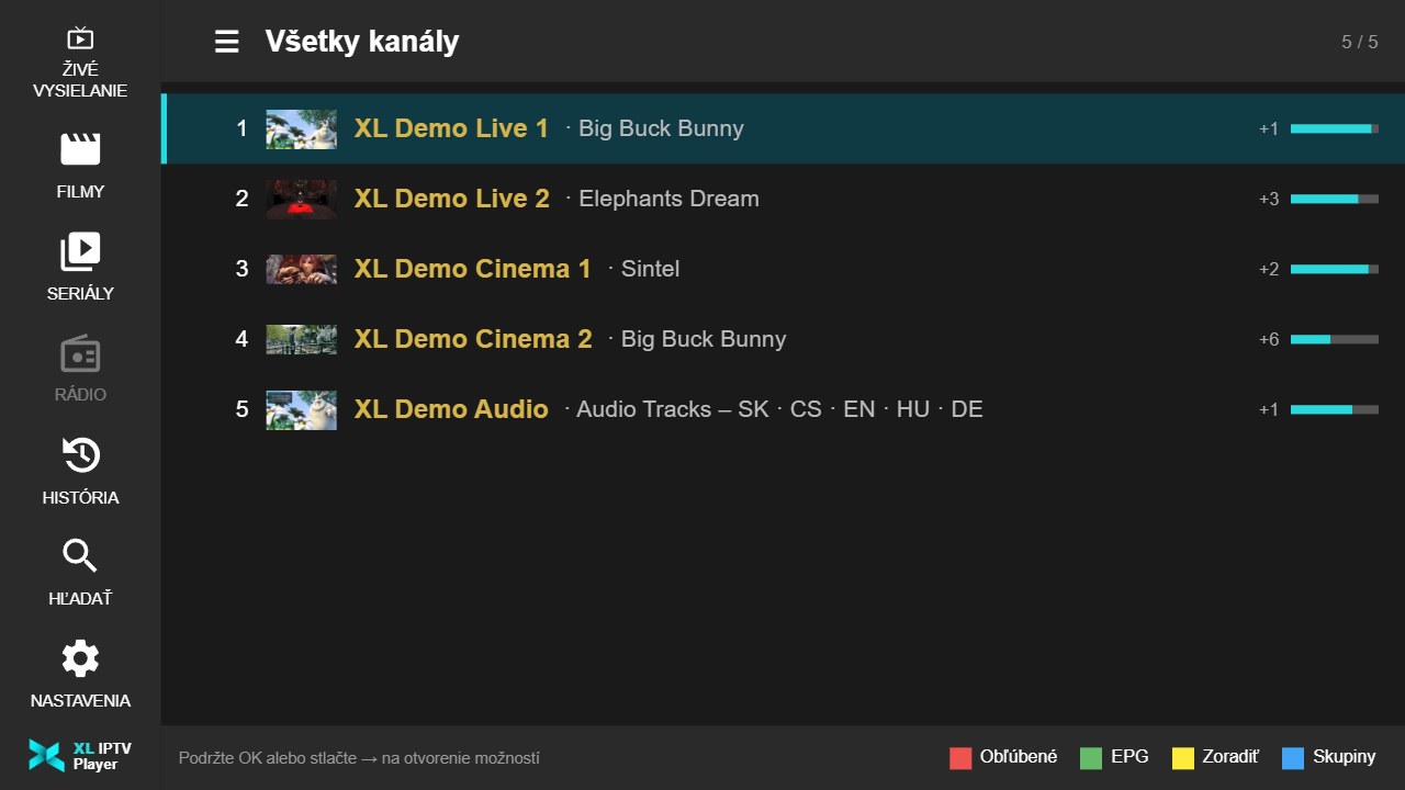 Live television with the channel list